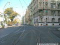 Rozvětvení tramvajové tratě od zastávky Jiráskovo náměstí, levá větev pokračuje k Národnímu divadlu, pravá do Myslíkovy ulice