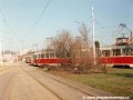 Odstavené vozy T3 ve smyčce Nádraží Braník. | 5.3.1997