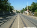 Tramvajová trať v přímém úseku ulice U Plynárny před zastávkami Plynárna Michle.