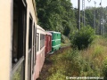 Motorová lokomotiva T 47.005 uhání po tříkolejnicové splítce k Jindřichovu Hradci | 30.7.2008