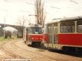 Souprava vozů T3 ev.č.6526+6527 odstavená ve smyčce Nádraží Braník. | 5.3.1997