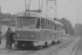 U Vinohradských hřbitovů stanicuje souprava vozů T3 na lince 10 vedená vozem #6724. | 10.6.1980