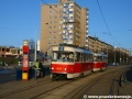 Souprava vozů T3M ev.č.8070+8049 vypravená na linku 3 stanicuje v zastávce Hloubětín. | 25.2.2010
