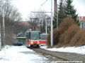 Souprava vozů T6A5 ev.č.8703+8704 vypravená na linku 9 vjíždí k manipulačním kolejích ve smyčce Radošovická | 31.1.2005