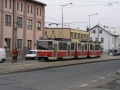 Vůz KT8D5 ev.č.9046 brzy přejede rozjezdovou výhybku na tramvajovou trať Harfa - Balabenka