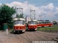 Ilustrační fotka vozů T3M #8030 na lince 19 a T3SUCS #7104+#7105 na lince 26 pochází ještě z původní smyčky Černokostelecká | nedatováno, ilustrační snímek