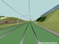 2003: Dokončená tramvajová trať v odtěženém prostoru protihlukového valu.