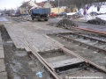 Zadlážděná část kolejové konstrukce na výjezdu ze smyčky Královka. | 22.2.2010