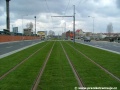 Také mezi zastávkami Multiaréna Praha - Ocelářská tvoří kryt většiny kolejí travnatý koberec.