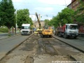 Likvidace původní konstrukce tramvajové tratě mezi křižovatkami Čechovo náměstí a Koh-i-noor tvořené velkoplošnými panely BKV. | 29.5.2012