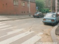 Torzo kolejnice blokové smyčky Malovanka v ulici Za Pohořelcem v pohledu do této ulice. | 1.5.1996