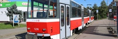 Souprava vozů T6A5 brněnských #1230+#1224 nezapře svůj původ v Praze. Čelní vůz původního #8655 má od roku 2005 plné plenty bez výřezů pro podvozky, zadní vůz nesl v Praze #8672. | 1. 10. 2024