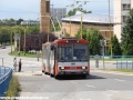 Okolo Obchodního centra Galéria projíždí trolejbus Škoda 15 Tr 10/7 ev.č.1010 z roku 1993. Vůz obdržel netradiční lak vycházející z nátěru košických vozidel Škoda 15TrM. | 14.7.2012