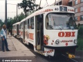 Souprava vozů T3 ev.č.40+34 vypravená na linku 2 v obratišti Kubelíkova | 1998