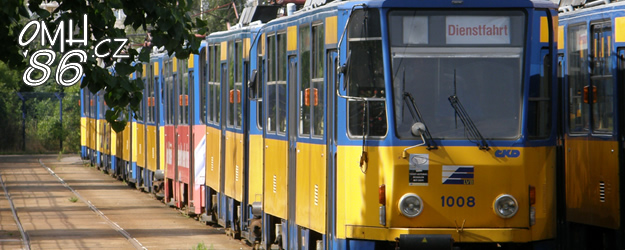 Odstavené vozy T6A2 a B6A2 ve vozovně Paunsdorf, Straßenbahnhof včele s vozem ev.č.1008. | 26.6.2008