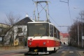Tramvaj T5B6 na nejlépe opraveném úseku trati v Litvínově. | 15.4.2006
