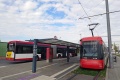 Přestup &bdquo;hrana-hrana&rdquo; mezi autobusem Solaris Urbino 18 #643 a tramvají Stadler Variobahn #1206 v terminálu Am Wegfeld. | 29. 10. 2024