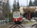 Motorový vůz 411 901-2 vjíždí k zastřešenému nástupišti stanice Trenčianské Teplice. | 15.3.2009