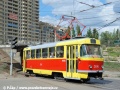 Spoj linky 1 obsazený dvoudvéřovým vozem T3SU ev.č.2641 podjíždí železniční trať mezi stanicemi Volgograd-1 a Volgograd-2 a směřuje ke konečné Dětské centrum v centrálním rajonu města. | 24.8.2009