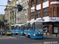 Modernizovaná tramvaj Konstal 105NaWr ev.č.2474+2475 s mnoha designovými úpravami na lince 22 u zastávky Rynek. Tyto tramvaje jsou v současné době tím nejnovějším, co nám Wroclaw ke svezení po kolejích nabízí. | 17.8.2005