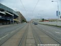 Tramvajová trať tvořená velkoplošnými panely BKV pokračuje středem ulice Milady Horákové k zastávkám Sparta podél stadionu stejnojmenného fotbalového klubu