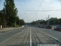 Přímý úsek tramvajové tratě mezi křižovatkou Sirotčinec a provizorní křižovatkou Prašný most