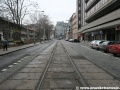 Pozůstatky zrušené tramvajové tratě v ulici Na Florenci. | 11.2.2007
