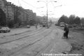 Původní tramvajová trať v ulici Na Mlejnku se zastávkami Přístaviště. | říjen 1986