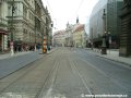Počátek tramvajové tratě u křižovatky Národní divadlo