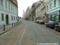 Přímý úsek tramvajové tratě ve Spálené ulici
