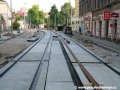 Rekonstruovaná tramvajová trať v ulici Na Slupi v navazujícím úseku ke křižovatce Albertov. | 12.6.2007