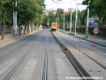 Rekonstruovaná tramvajová trať v ulici Na Slupi v navazujícím úseku ke křižovatce Albertov. | 12.6.2007