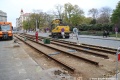 Obnovování části tramvajové tratě v Opletalově ulici s využitím části původní betonové desky a kolejnic z kozlíků vokovické vozovny. | 20.11.2021