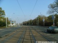 Levý oblouk tramvajové tratě před zastávkou Poštovka