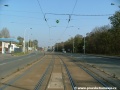Levý oblouk tramvajové tratě před zastávkou Poštovka