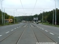 Přímý úsek tramvajové tratě v prostoru přejezdu u vyústění ulice 5. máje