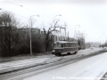 Vůz T3 neznámého # uhání jako služební vůz vozovny Motol zrekonstruovanou tratí v okolí zastávky Poštovka. | listopad 1987