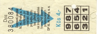 Jízdenka v hodnotě 4,- Kčs ze série Dpz dokládá snahy o zvýšení kvality tisku jízdenek.