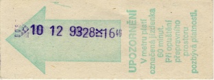 	Rub ekologické jízdenky ze série Ae, označené v roce 1993.