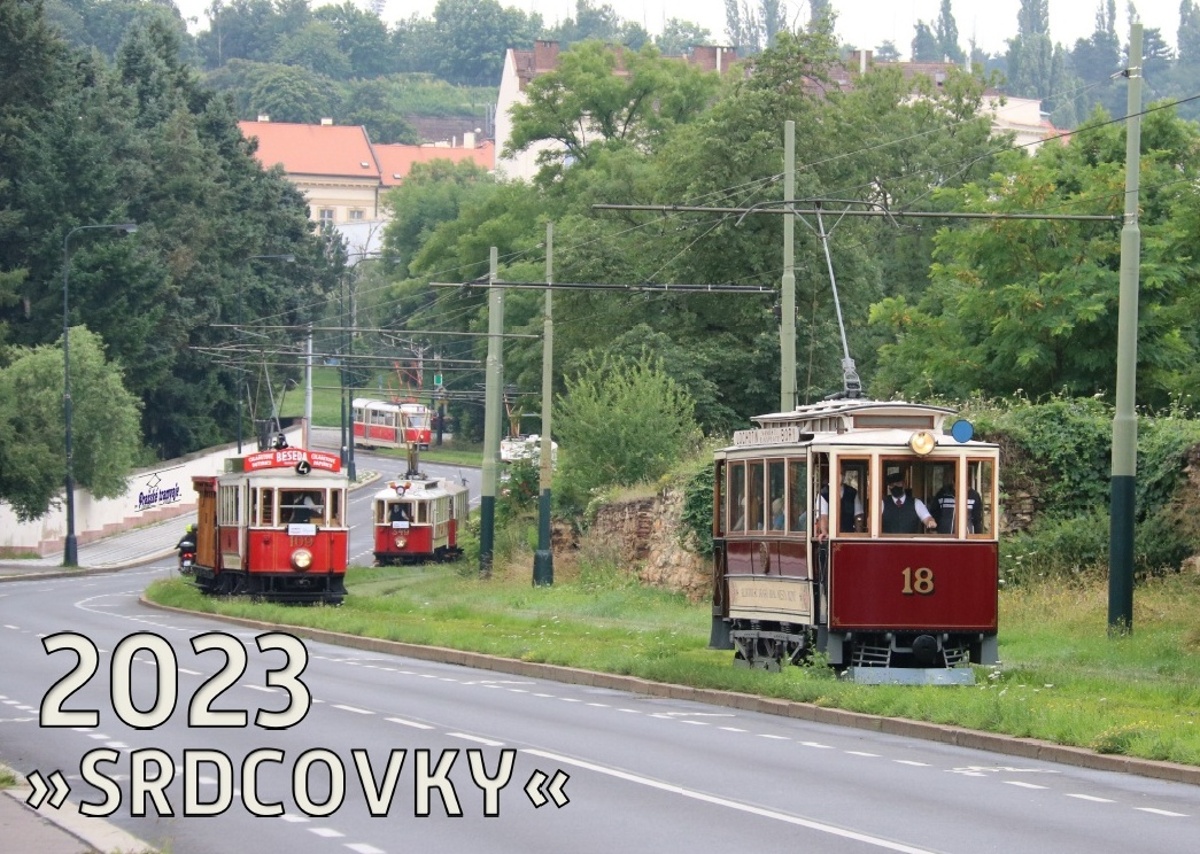 Titulní stránka 2023 nástěnného kalendáře Pražských tramvají 2023 »Srdcovky«