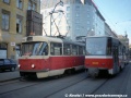 Poslední snímek přináší jednu z posledních služebních cest měřícího vozu T3 ev.č.5522 po pražské kolejové síti. V zastávce Masarykovo nádraží se vůz ev.č.5522 setkal se soupravou vozů T6A5 ev.č.8619+8620 vypravenou na linku 3 | 23.9.1997