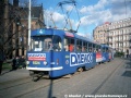 Přesuneme se o jednu zastávku na náměstí Míru a ejhle - zase je tady jedna ze stálých pankráckých souprav - vozy T3 ev.č.6524+6523 na lince 4 s celovozovou reklamou Daewoo | 9.3.1998