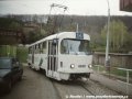 Vůz T3 ev.č.6630 manipuluje na trojúhelníku Laurová. Na voze je jedna z úprav tehdy velmi rozšířené celovozové reklamy Siemens | 25.4.1997