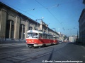 Souprava vozů T3 ev.č.6642+6648 z vozovny Strašnice, zachycená na lince 34 u Anděla před bývalou továrnou na tramvaje ČKD Tatra Smíchov | 1.9.1997
