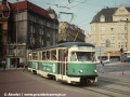 K Liberci neodmyslitelně patří vozy T2R odkoupené z Ostravy. Na snímku je na Šaldově náměstí zachycena souprava ev.č.21+20 na lince 3{23.8.1997