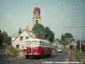 Autobus Š 706 RO stoupá směrem k Hornímu Hanychovu jako náhradní autobusová doprava za tramvaj poblíž zastávky Hanychov, kostel | 23.8.1997
