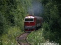 Osobní vlak vedený lokomotivou 754.054-5 míří k zastávce Harmanec. | 6.8.2010