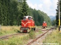 Ozubnicové lokomotivy T426.001 a T426.003 na nádraží v Kořenově. | 26.7.2008