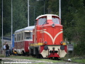 A ještě jeden pohled na vystavenou ozubnicovou lokomotiva T 426.003 s motorovým vozem M240.0057, lokomotivou T211.037 a drezínou Vm 32.003. | 10.9.2011