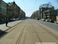 Původní podoba tratě v Sokolovské ulici v úseku zastávek U Svobodárny (dnes Divadlo Gong) a Balabenka. | 26.7.2004
